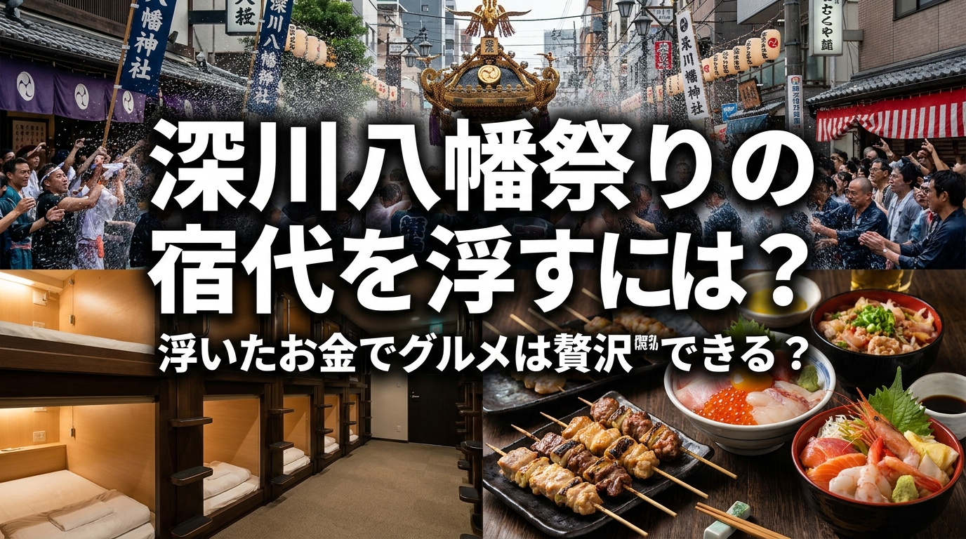 深川八幡祭りの宿代を浮かすには？浮いたお金でグルメは贅沢できる？