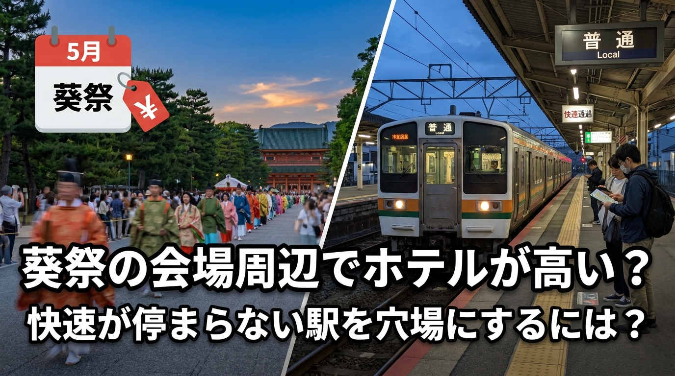 葵祭の会場周辺でホテルが高い？快速が停まらない駅を穴場にするには？