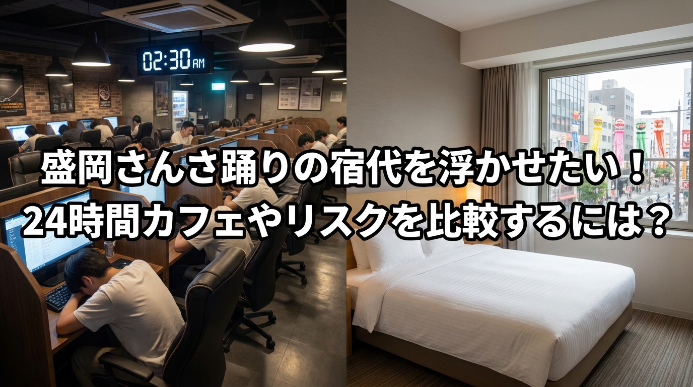 盛岡さんさ踊りの宿代を浮かせたい！24時間カフェやリスクを比較するには？