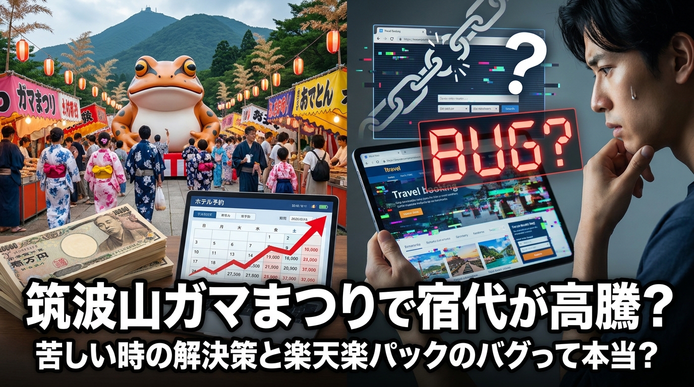 筑波山ガマまつりで宿代が高騰?苦しい時の解決策と楽天楽パックのバグって本当?
