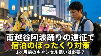 南越谷阿波踊りの遠征で宿泊のぼったくり対策と1ヶ月前のキャンセル狙いは必要？
