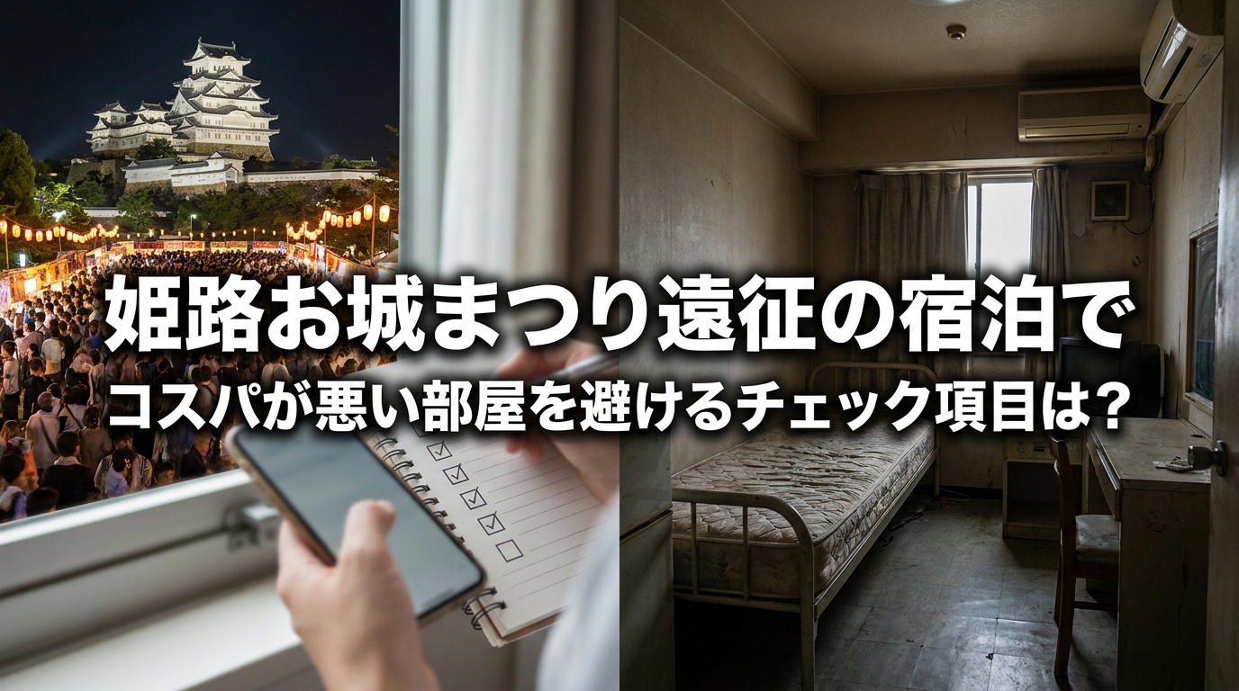 姫路お城まつり遠征の宿泊でコスパが悪い部屋を避けるチェック項目は？
