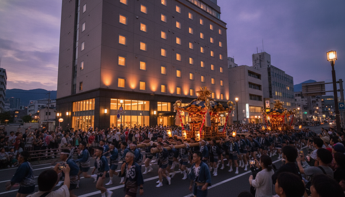 新居浜太鼓祭りの遠征宿泊は、中心部のビジネスホテルを早期に予約するのが最有力